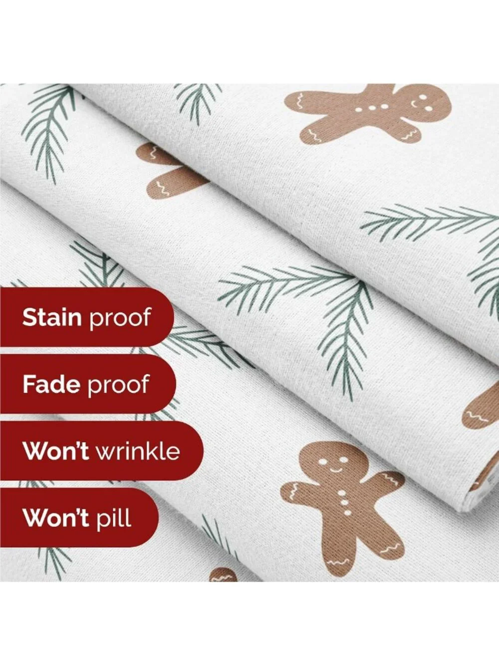 Cozy Christmas Flannel Sheet Set - Full Size, Gingerbread Cookie Design